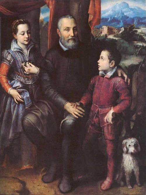 Family Portrait, Minerva, Amilcare and Asdrubale Anguissola by Sofonisba Anguissola — hand-painted portrait oil painting reproduction on canvas