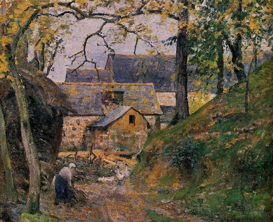 Farm at Montfoucault by Camille Pissarro — hand-painted botanical oil painting reproduction on canvas