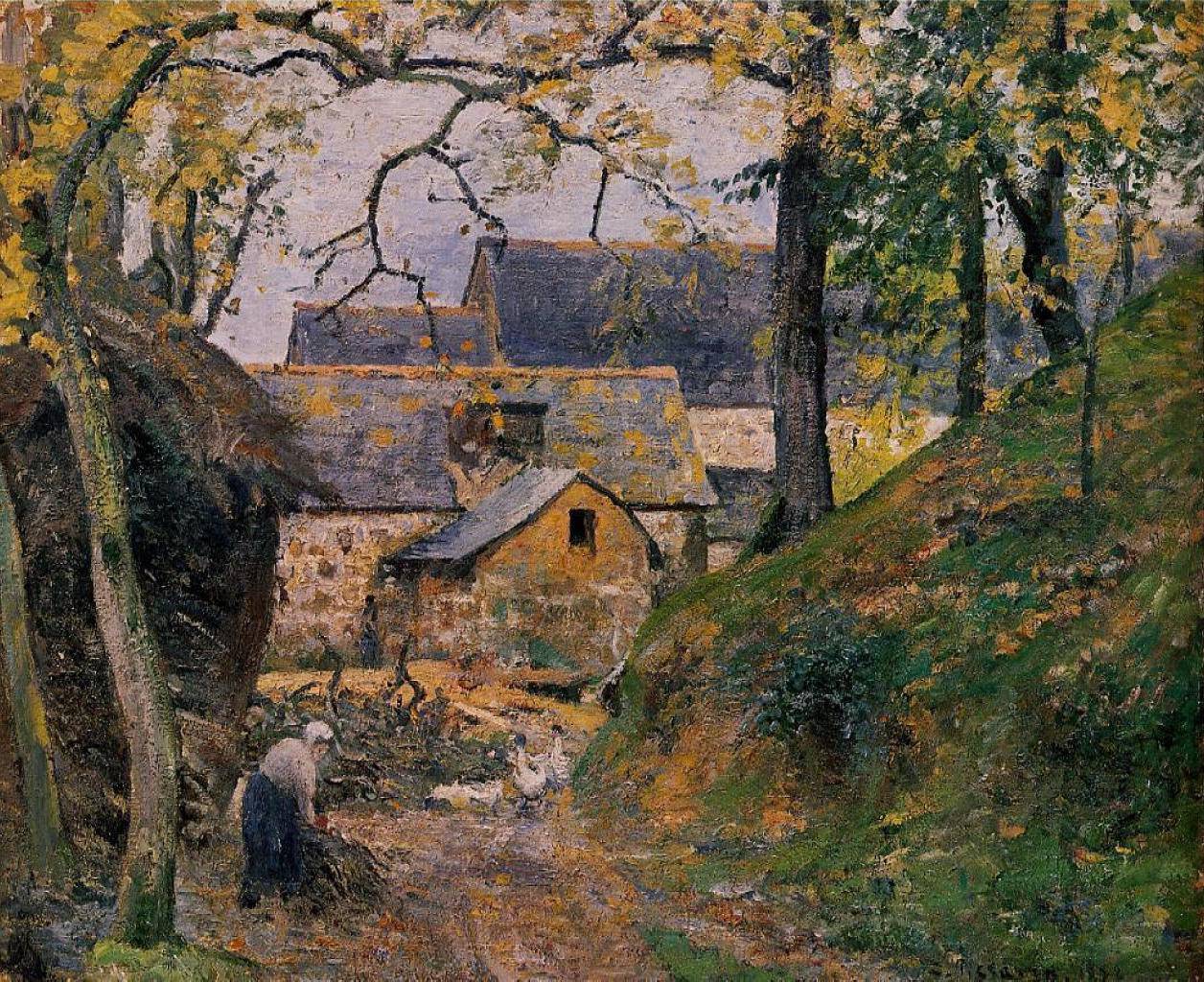 Farm at Montfoucault - Camille Pissarro