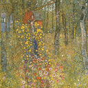 Farm Garden with Crucifix by Gustav Klimt — flower oil painting wall art, Art Nouveau Modern
