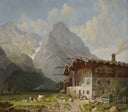 Farm in front of Garmisch. In the background the Wetterstein Mountains by Heinrich Bürkel — rural oil painting wall art, Romanticism
