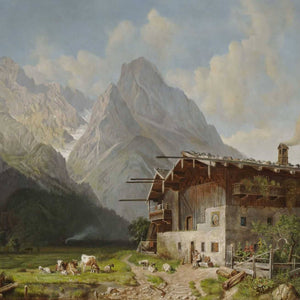 Farm in front of Garmisch. In the background the Wetterstein Mountains