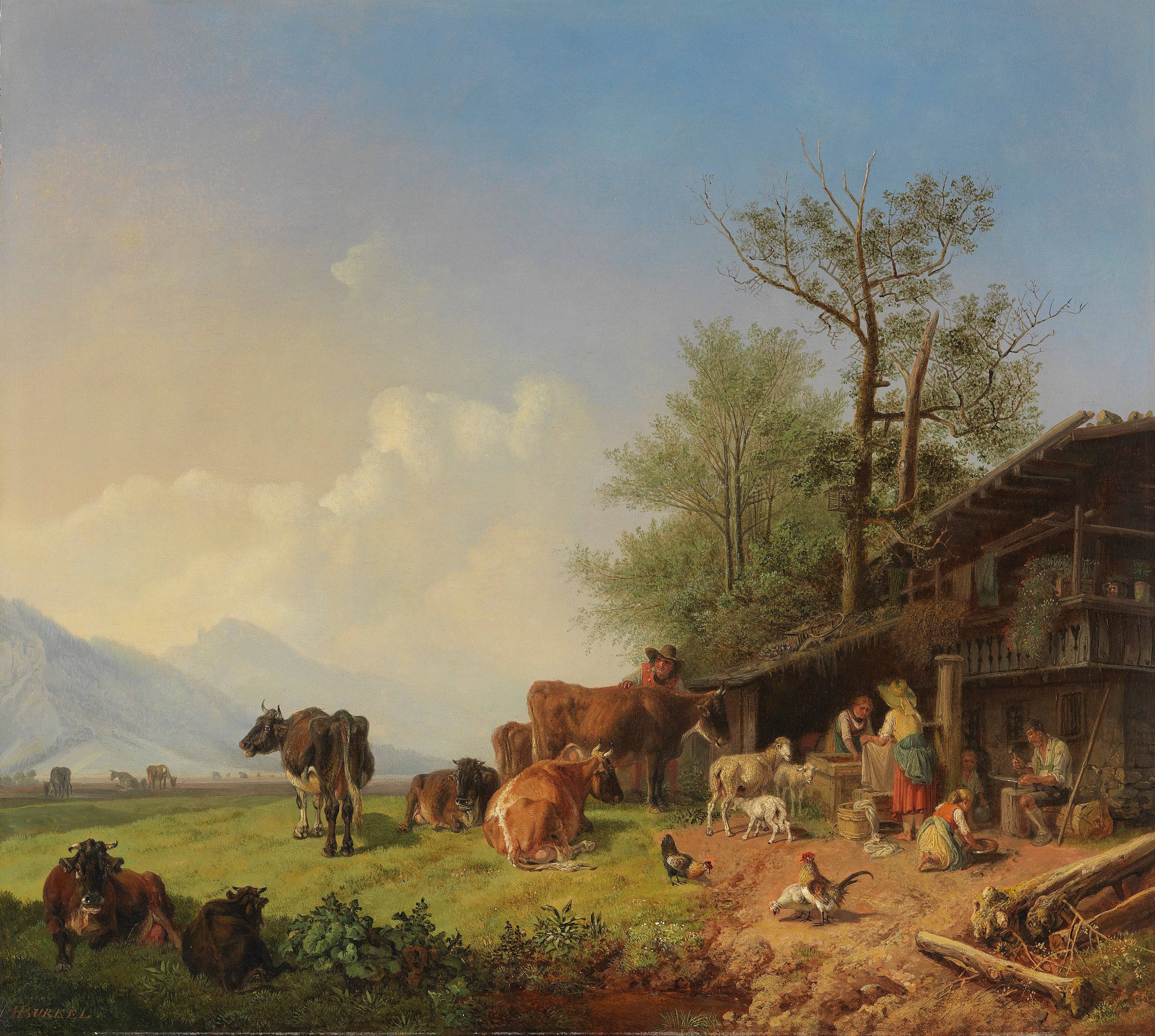 Farm with Fountain - Heinrich Bürkel