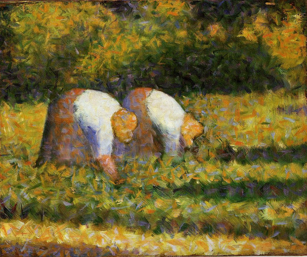 Farm Women at Work by Georges Seurat — hand-painted landscape oil painting reproduction on canvas