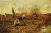 Farmer Kneeling Picking Dandelions by Camille Corot — hand-painted landscape oil painting reproduction on canvas
