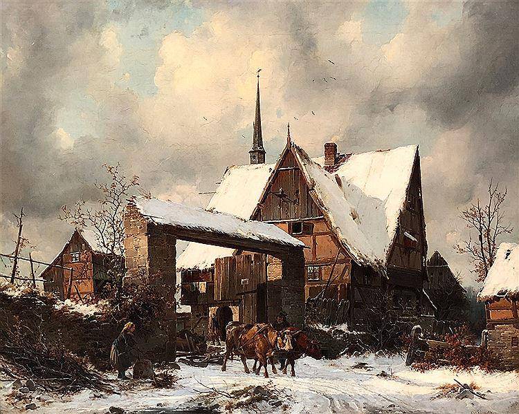 Farmhouse in Winter - Carl Julius von Leypold