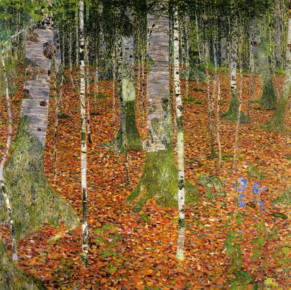 Birch Forest by Gustav Klimt — hand-painted botanical oil painting reproduction on canvas