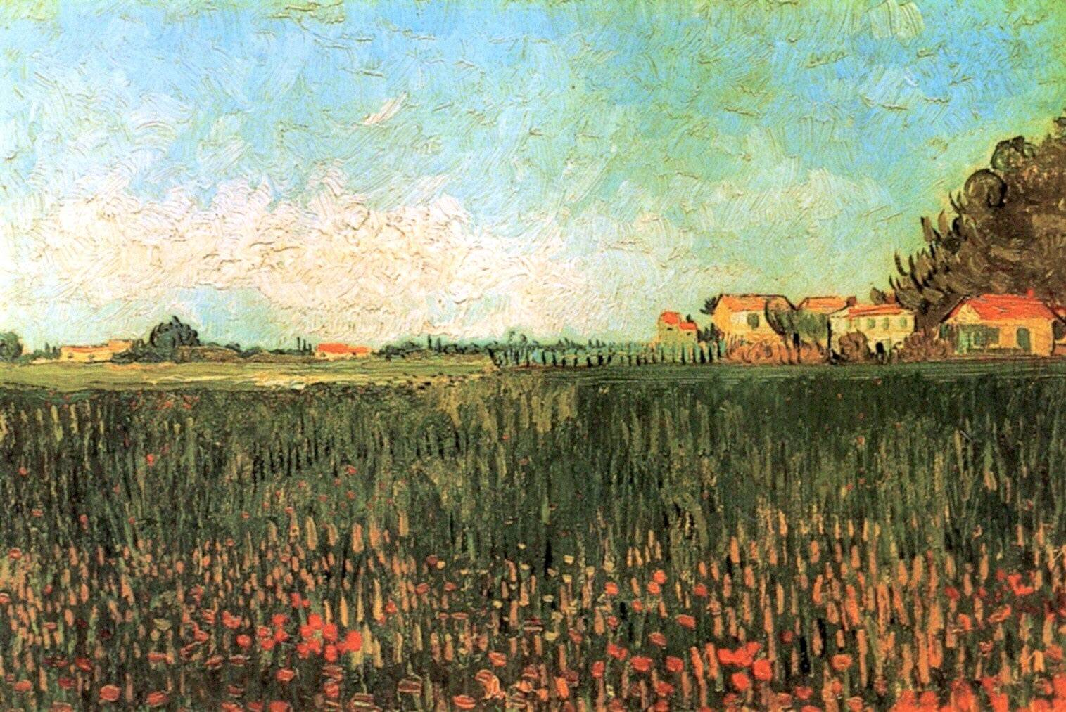 Farmhouses in a Wheat Field Near Arles - Vincent van Gogh