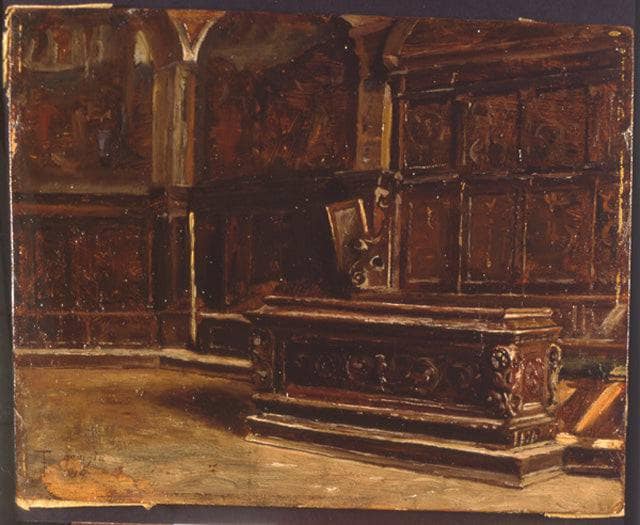 Interior of the Sala del Cambio in Perugia by Federico Faruffini — hand-painted architectural oil painting reproduction on canvas