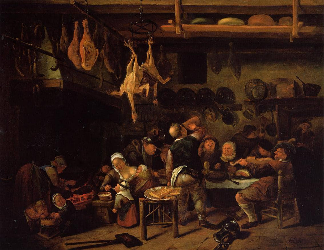 Fat Kitchen by Jan Steen — hand-painted still oil painting reproduction on canvas
