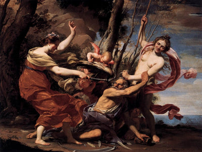 Father Time Overcome by Love, Hope and Beauty in apartment