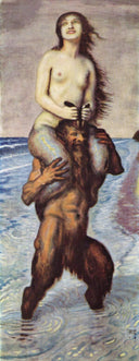 Faun and Mermaid by Franz Stuck, surrealism oil painting wall art, Symbolism