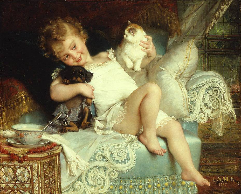 Favourite pets by Émile Munier, hand-painted portrait oil painting reproduction on canvas