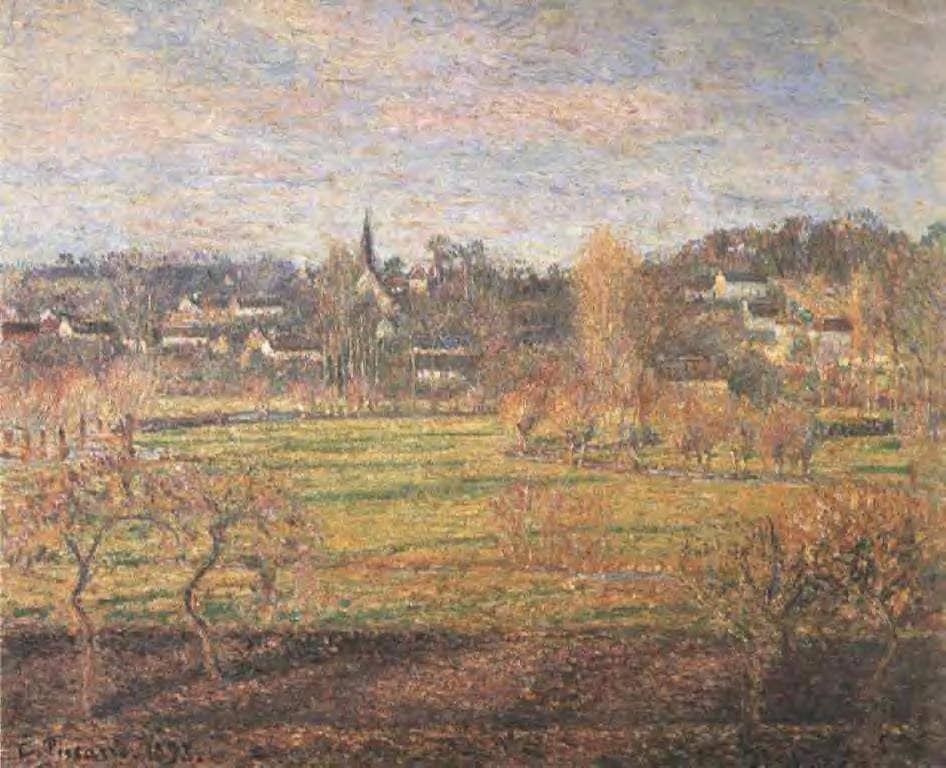 February, Sunrise, Bazincourt by Camille Pissarro — hand-painted landscape oil painting reproduction on canvas