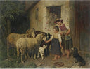 Feeding the sheep by Adolf Eberle — hand-painted animal oil painting reproduction on canvas