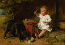 A shared meal by Felix Schlesinger — children oil painting wall art, Romanticism