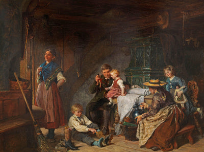 Family scene in kitchen