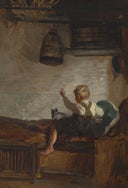 Boy with kitten by Felix Schlesinger — children oil painting wall art, Romanticism