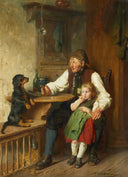 Rural interior by Felix Schlesinger — children oil painting wall art, Romanticism