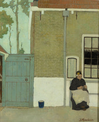 Female in front of her house by Jan Mankes — hand-painted landscape oil painting reproduction on canvas