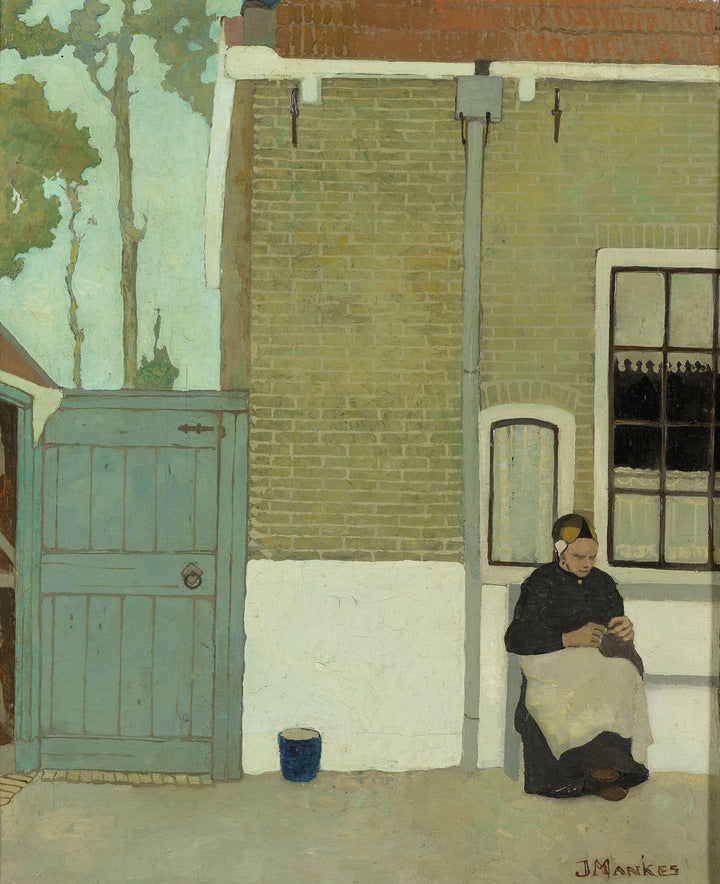 Female in front of her house by Jan Mankes — hand-painted landscape oil painting reproduction on canvas
