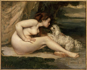 Female Nude with a Dog (Portrait of Leotine Renaude) - Gustave Courbet