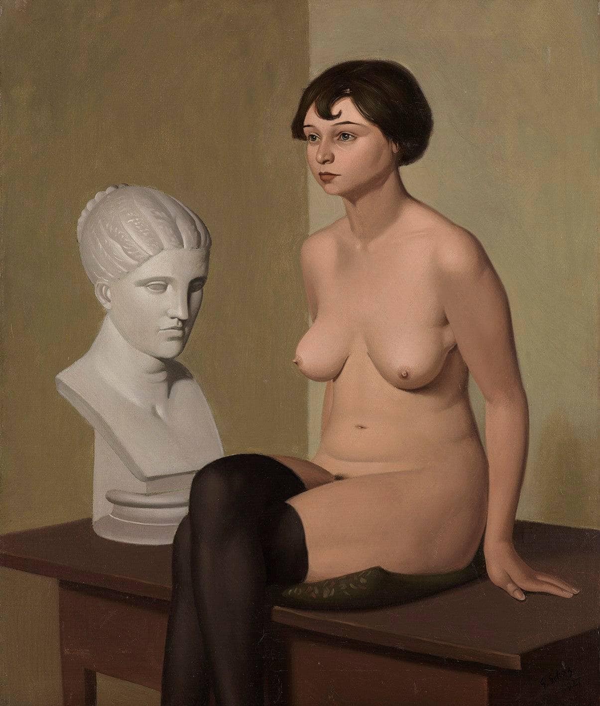 Female nude with head in plaster