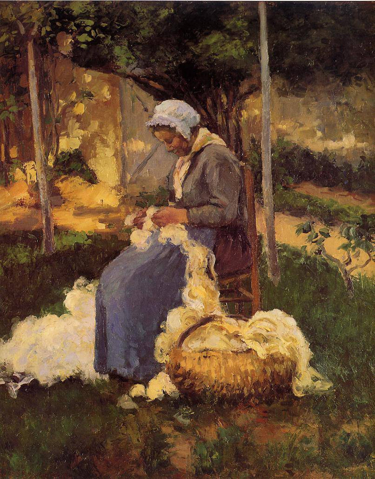 Female Peasant Carding Wool - Camille Pissarro