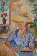 Femme Au Chapeau Dans Son Jardin À Pontoise by Louis Hayet — hand-painted portrait oil painting reproduction on canvas