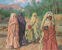 Women crossing the dry bed of the Bou-Saâda wadi by Nasreddine Dinet — hand-painted cultural oil painting reproduction on canvas