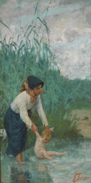 Bath in the stream by Egisto Ferroni, female oil painting wall art, Realism