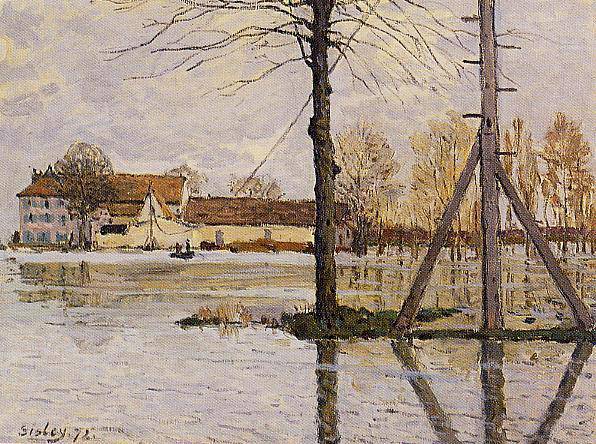 Ferry to the Ile de la Loge, Flood - Alfred Sisley