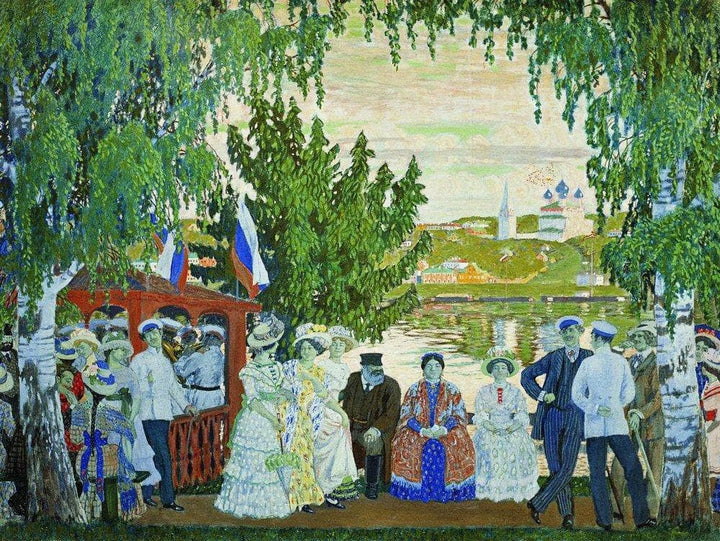 Festive Gathering by Boris Kustodiev — hand-painted botanical oil painting reproduction on canvas