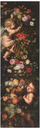 Festoon of flowers and fruits and angels by Peter Paul Rubens — flower oil painting wall art, Baroque