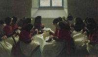 Old women sewing socks