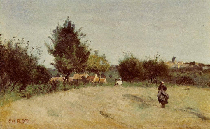 Field above the Village (Marcoussis) by Camille Corot — hand-painted botanical oil painting reproduction on canvas