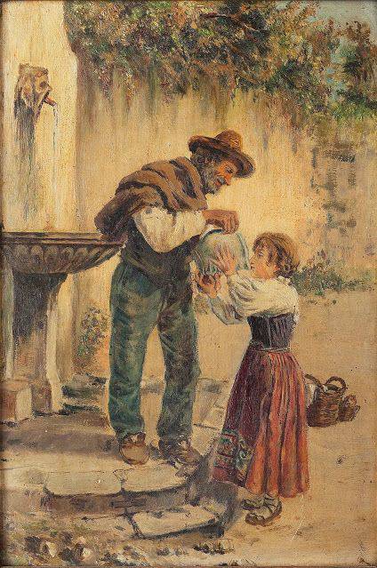Figures at the fountain by Gabriele Smargiassi, hand-painted portrait oil painting reproduction on canvas