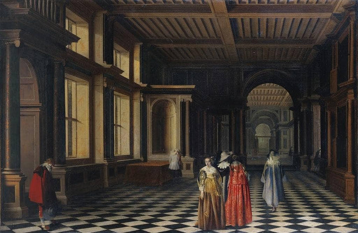 Figures in a Classical Gallery by Willem Cornelisz Duyster — hand-painted architectural oil painting reproduction on canvas
