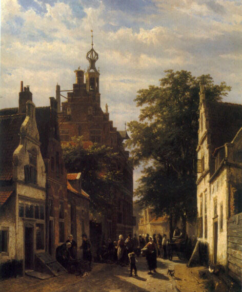 Figures in a Street in Delft - Cornelis Springer