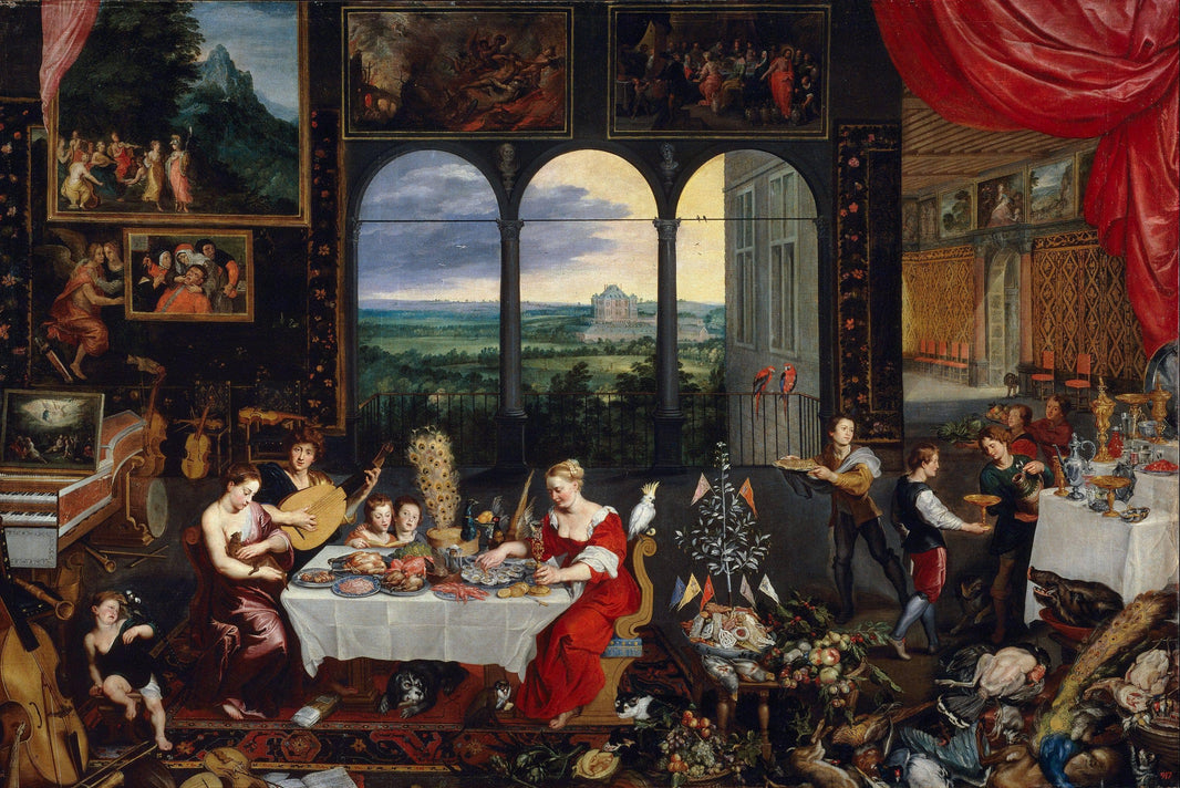 The Senses of Hearing, Touch and Taste by Jan Brueghel the Elder — hand-painted cultural oil painting reproduction on canvas