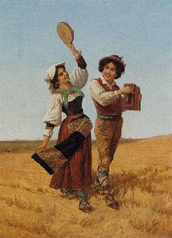 Tambourine melodies by Filippo Indoni — hand-painted portrait oil painting reproduction on canvas