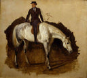 White hunting horse and rider by Filippo Palizzi — hand-painted animal oil painting reproduction on canvas