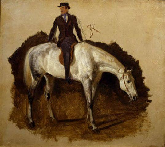 White hunting horse and rider