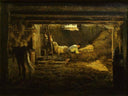 Interior of a stable, foreshortened horse and figures - Sun reflections by Filippo Palizzi — hand-painted landscape oil painting reproduction on canvas