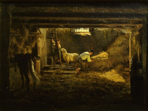 Interior of a stable, foreshortened horse and figures - Sun reflections - Filippo Palizzi