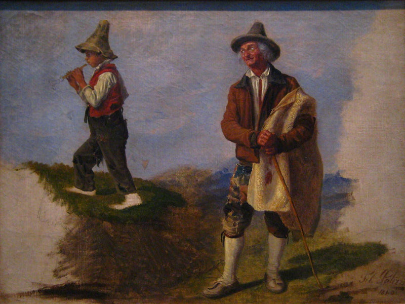 A stationary peasant and a young one playing the fife on gallery wrap