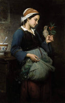 Girl with a Bird by Émile Auguste Hublin — hand-painted portrait oil painting reproduction on canvas