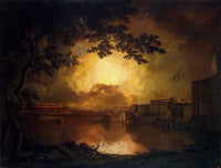 Firework Display at the Castel Sant' Angelo in Rome by Joseph Wright — hand-painted landscape oil painting reproduction on canvas