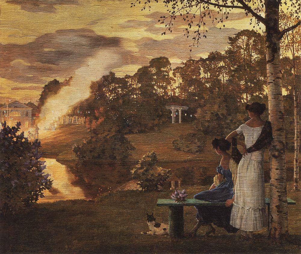 Fireworks Display by Konstantin Somov — hand-painted botanical oil painting reproduction on canvas