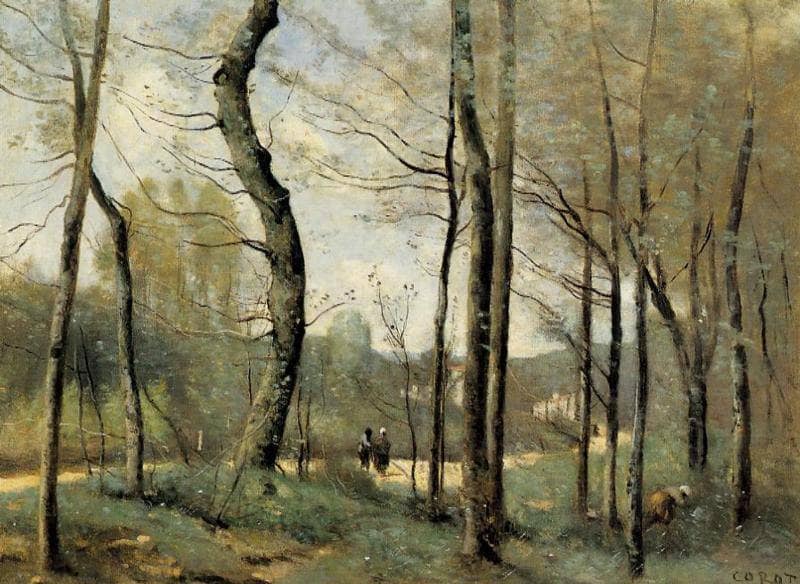 First Leaves, near Nantes by Camille Corot — hand-painted botanical oil painting reproduction on canvas
